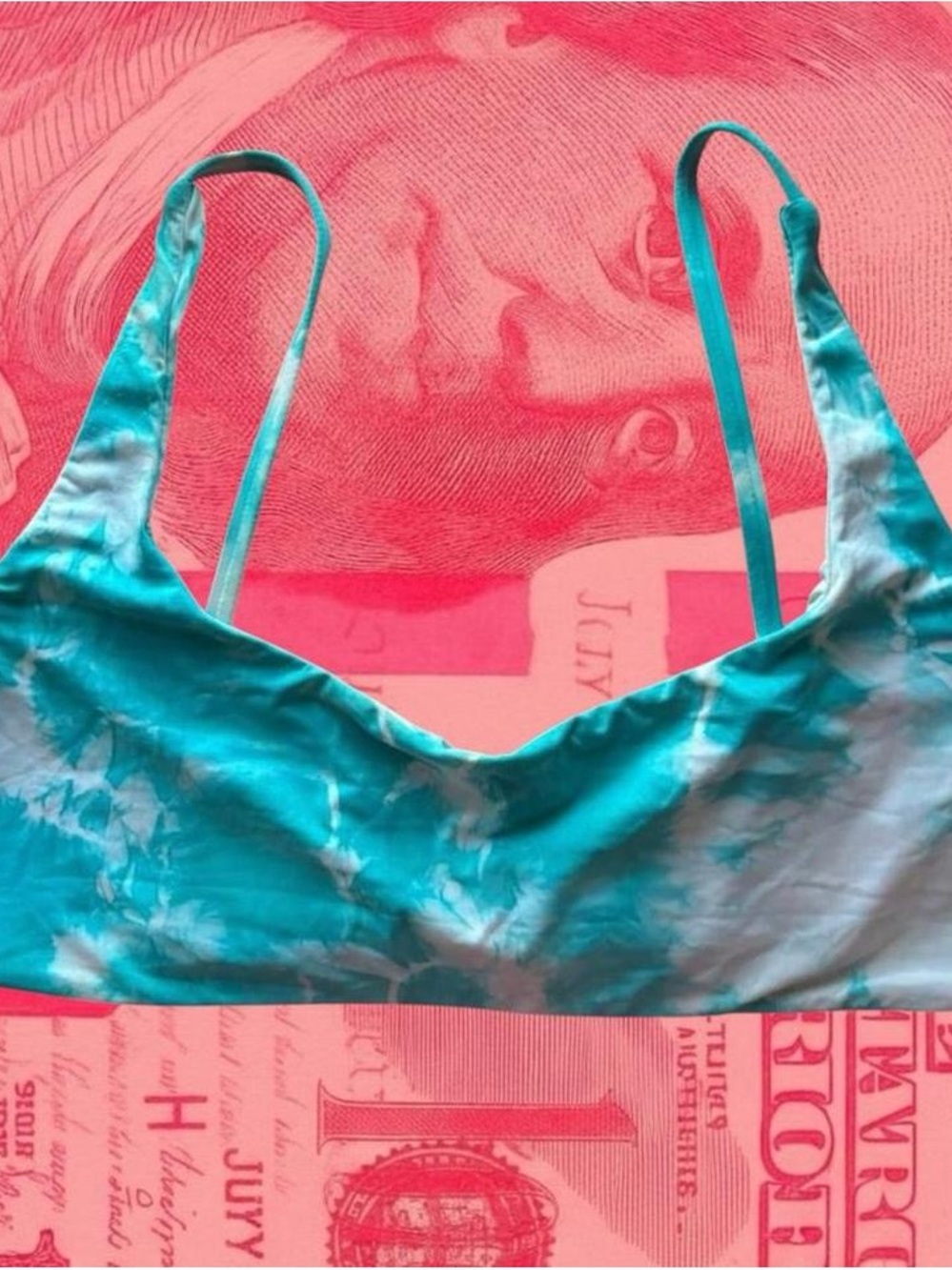 dippin daisy's turquoise blue & white tie dye bikini top size s